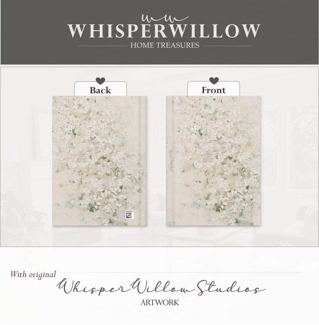 White Floral Abstract Hardcover Journal - Sage Green Cream Botanical Neutral Writer Notebook Gift