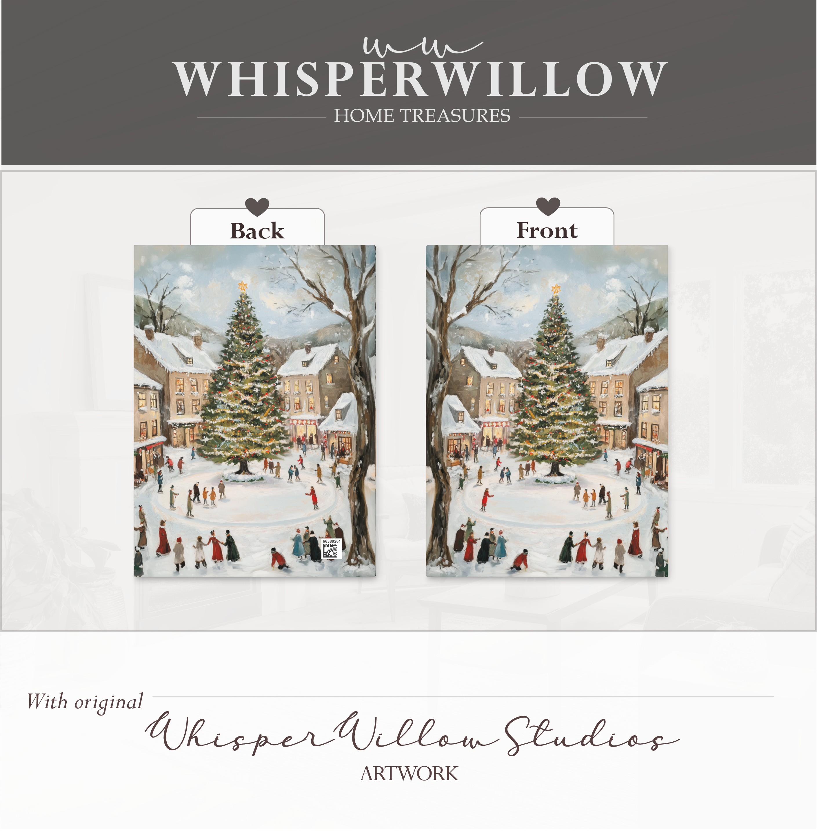 Carnet à couverture rigide Village de Noël - Patinage sur glace, sapin décoré, cadeau idéal pour les fêtes