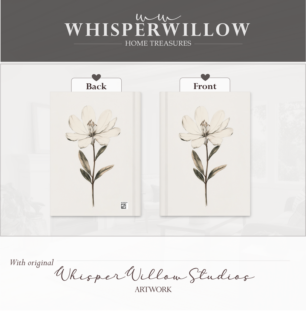 Elegantes Magnolien-Notizbuch mit Hardcover – Weiße Blütenblüte, schlichte, minimalistische Skizze, botanisches Geschenk