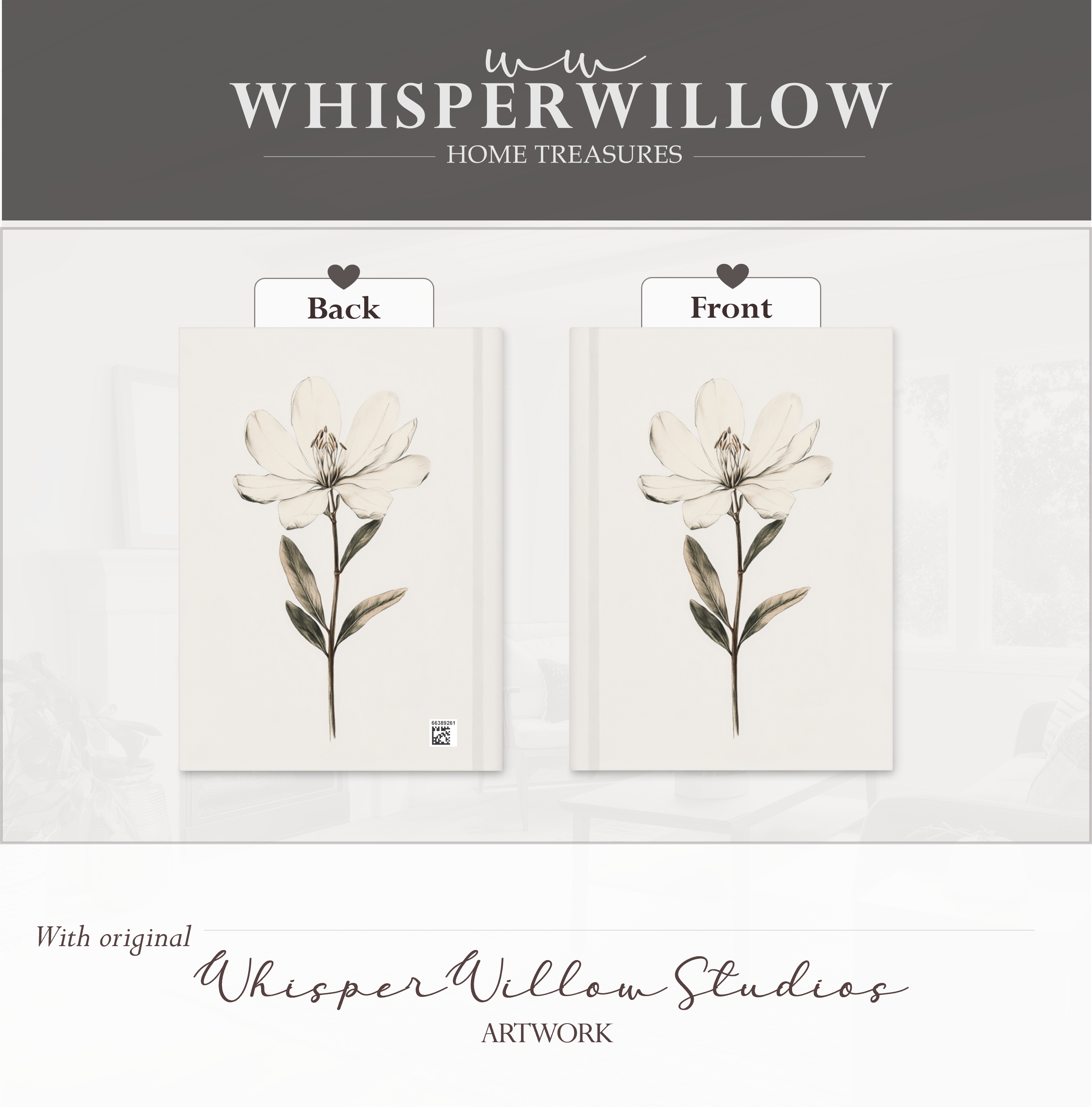 Elegantes Magnolien-Notizbuch mit Hardcover – Weiße Blütenblüte, schlichte, minimalistische Skizze, botanisches Geschenk