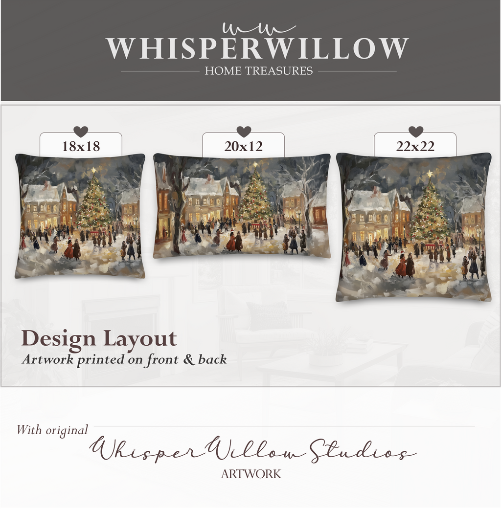 Coussin décoratif vintage village de Noël | Décoration hivernale chaleureuse | Coussin cadeau de saison