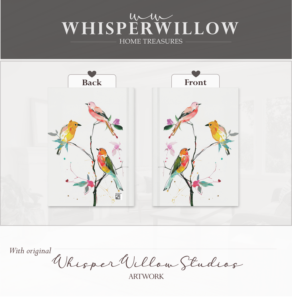 Buntes Notizbuch mit Singvögeln (Hardcover) – Botanischer Zweig, Vogelmotiv, Geschenkidee