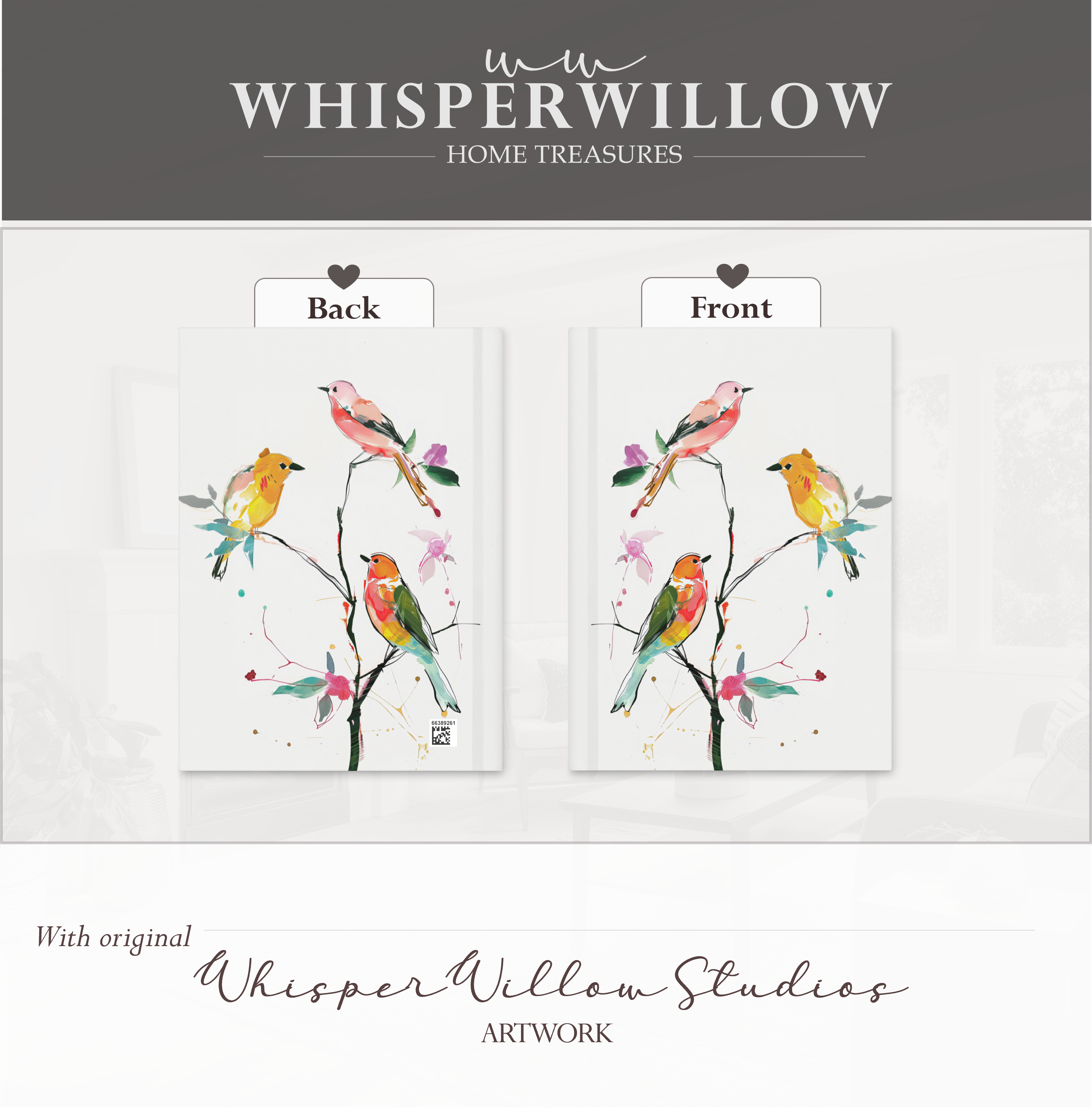 Buntes Notizbuch mit Singvögeln (Hardcover) – Botanischer Zweig, Vogelmotiv, Geschenkidee