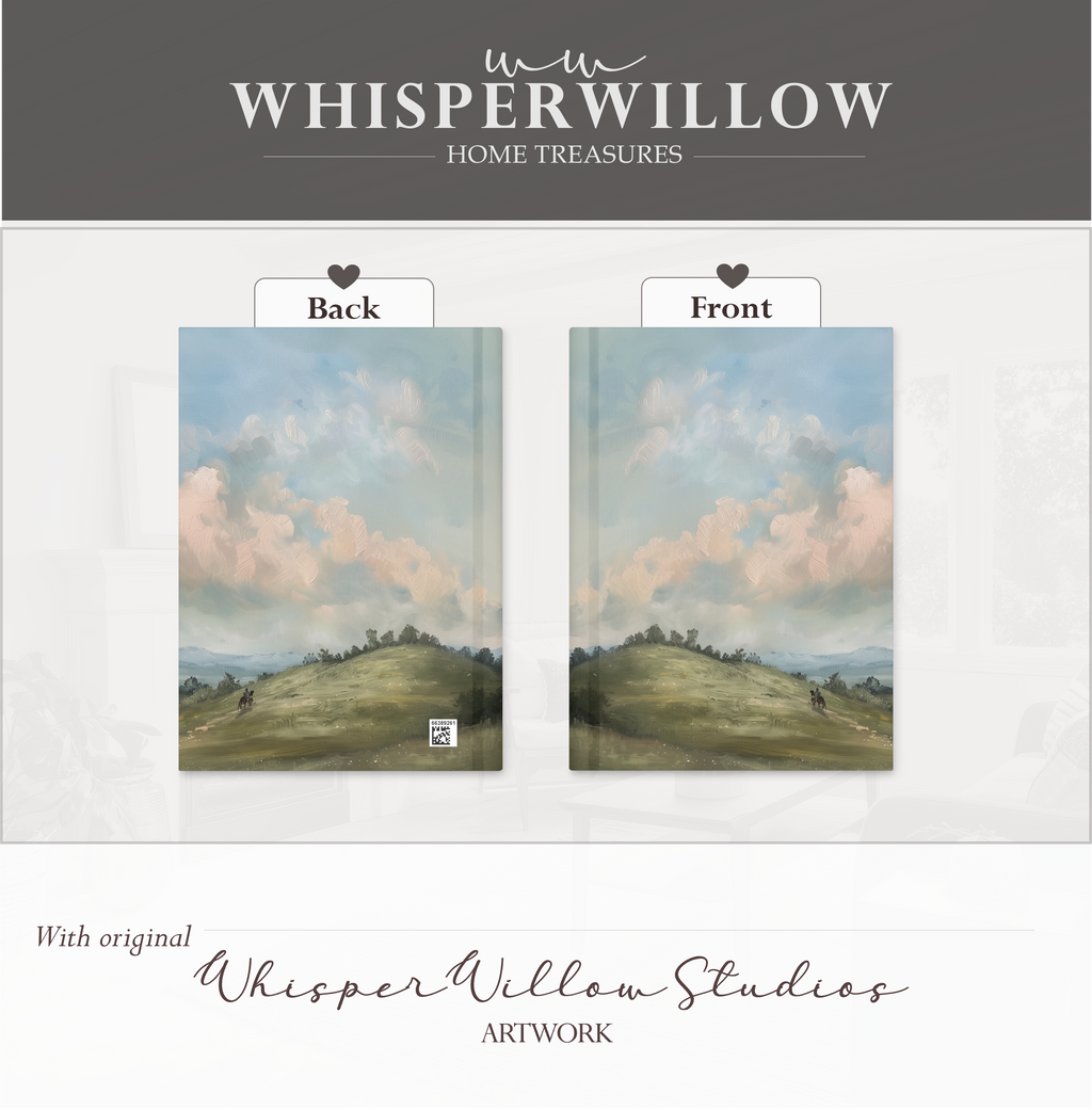 Notizbuch mit Hardcover „Hügelige Hügel und Pferde“ – Wolkenlandschaft, malerische Himmelwiese – Geschenkidee