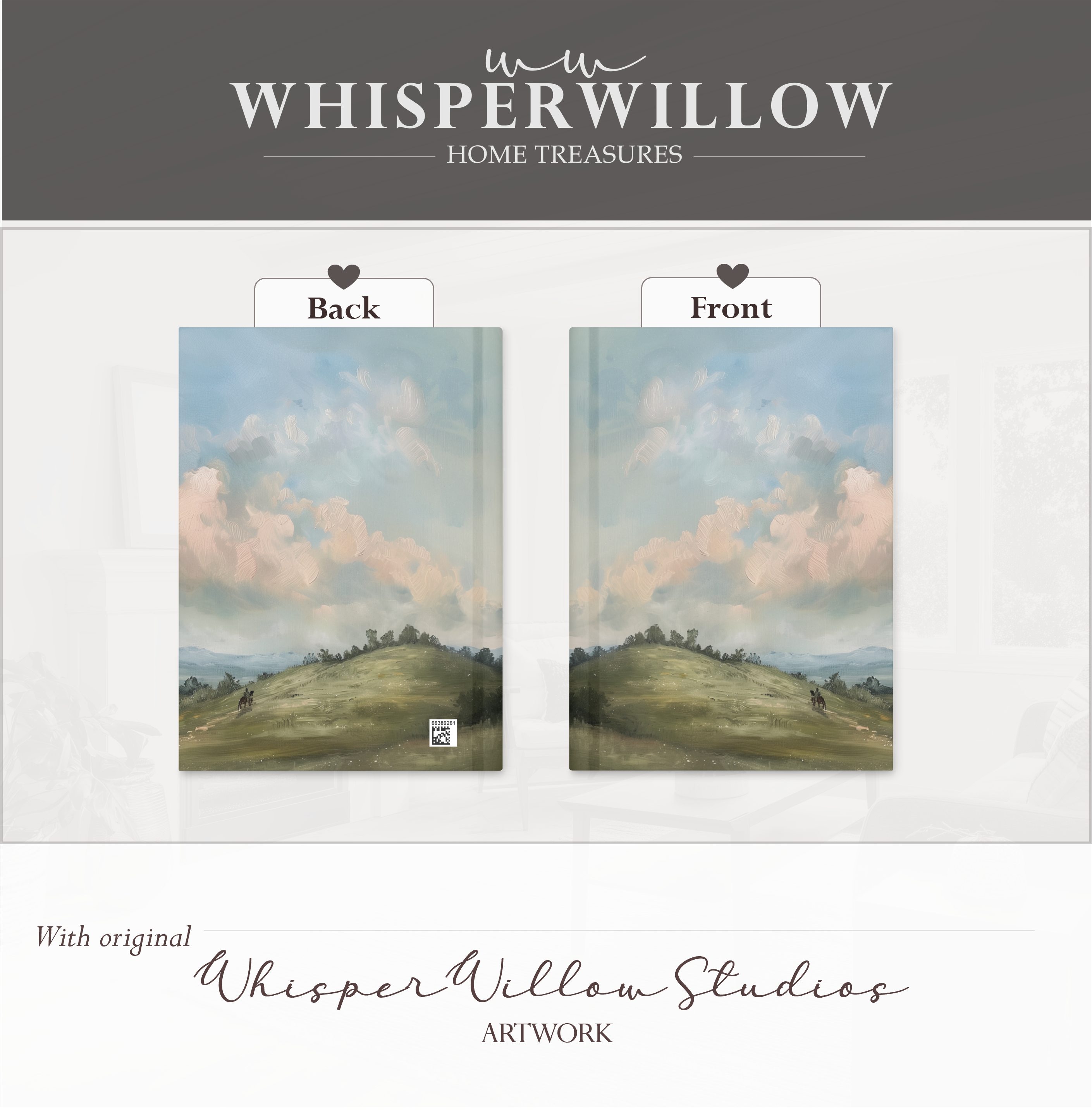 Notizbuch mit Hardcover „Hügelige Hügel und Pferde“ – Wolkenlandschaft, malerische Himmelwiese – Geschenkidee