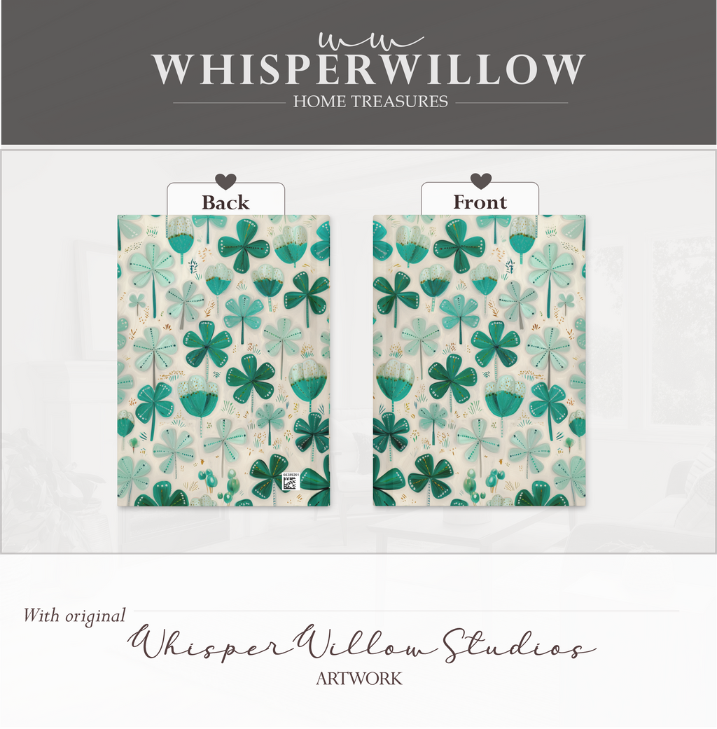 St Patrick Shamrock Hardcover Journal, Lucky Irish Botanical Clover Design, Green Teal Folk Art Notebook, 8x5.75 Lined Pages Gift