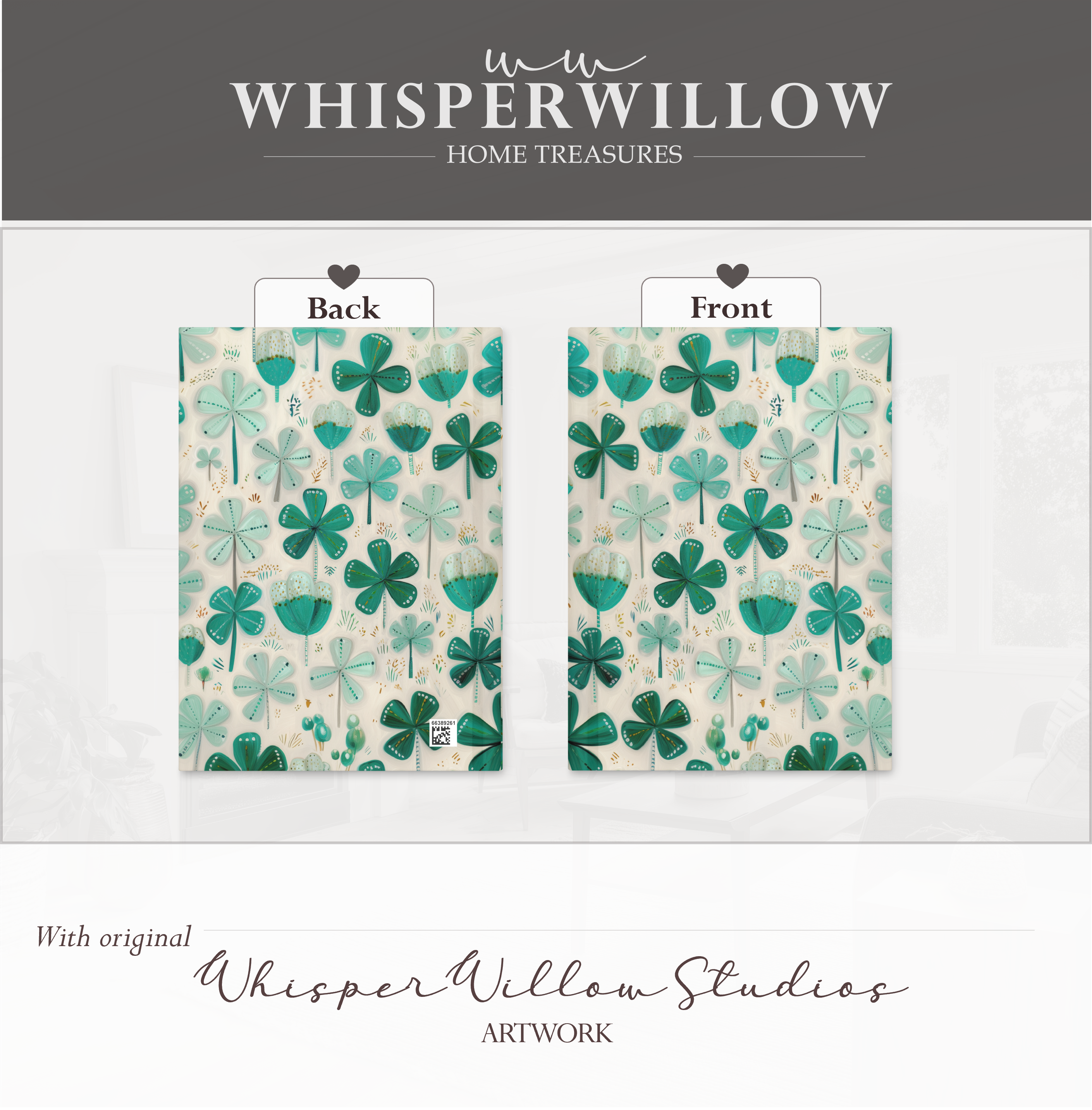 St Patrick Shamrock Hardcover Journal, Lucky Irish Botanical Clover Design, Green Teal Folk Art Notebook, 8x5.75 Lined Pages Gift