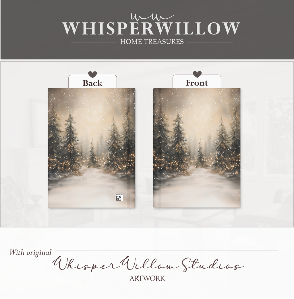 Notizbuch mit festem Einband: Winterwald mit Schneefall | Weihnachtslichter-Notizbuch | Weihnachtsgeschenk mit linierten Seiten