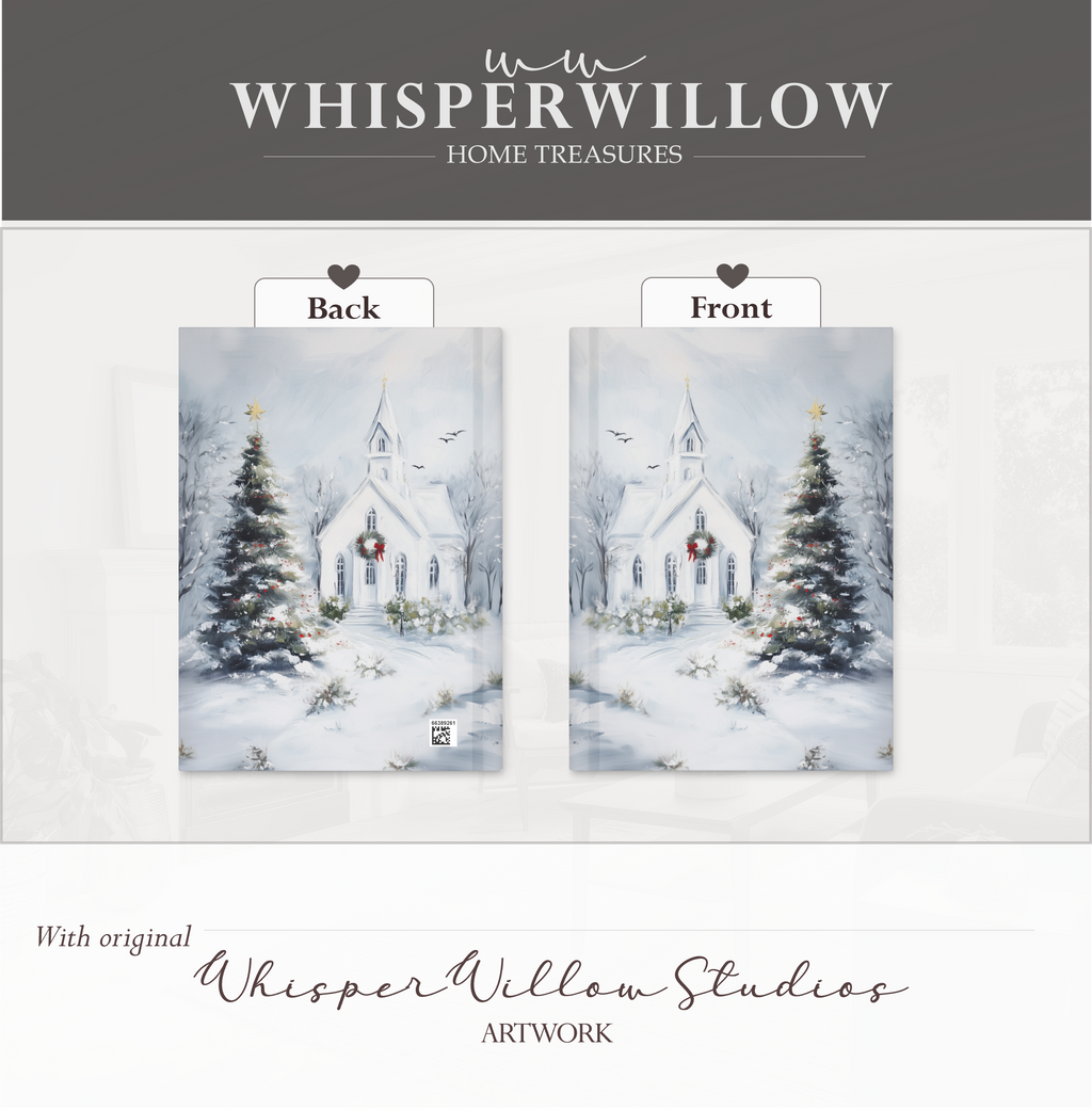 Winter Church Hardcover Journal - Christmas Tree Art, Christian Holiday, Snowy Landscape Gift