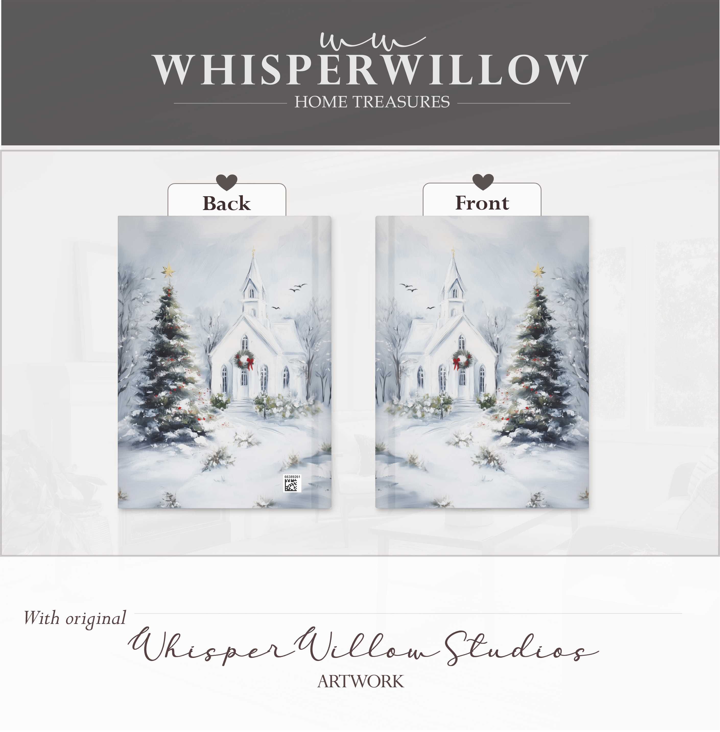 Winter Church Hardcover Journal - Christmas Tree Art, Christian Holiday, Snowy Landscape Gift