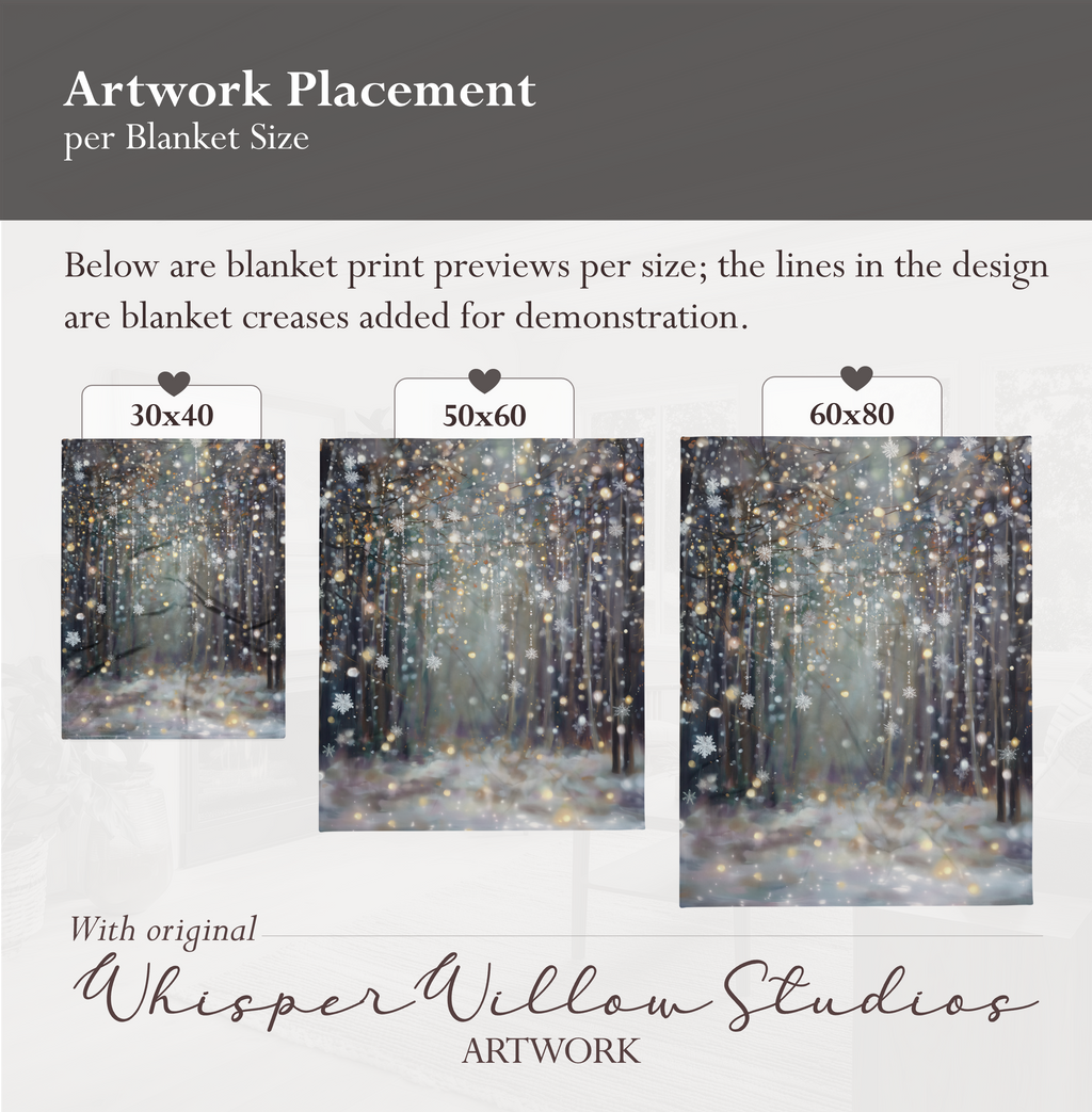 Winter Forest Snowflake Plush Throw Blanket | Glitter Look Woodland Holiday Cozy Shimmer Neutral Christmas Decor Gift