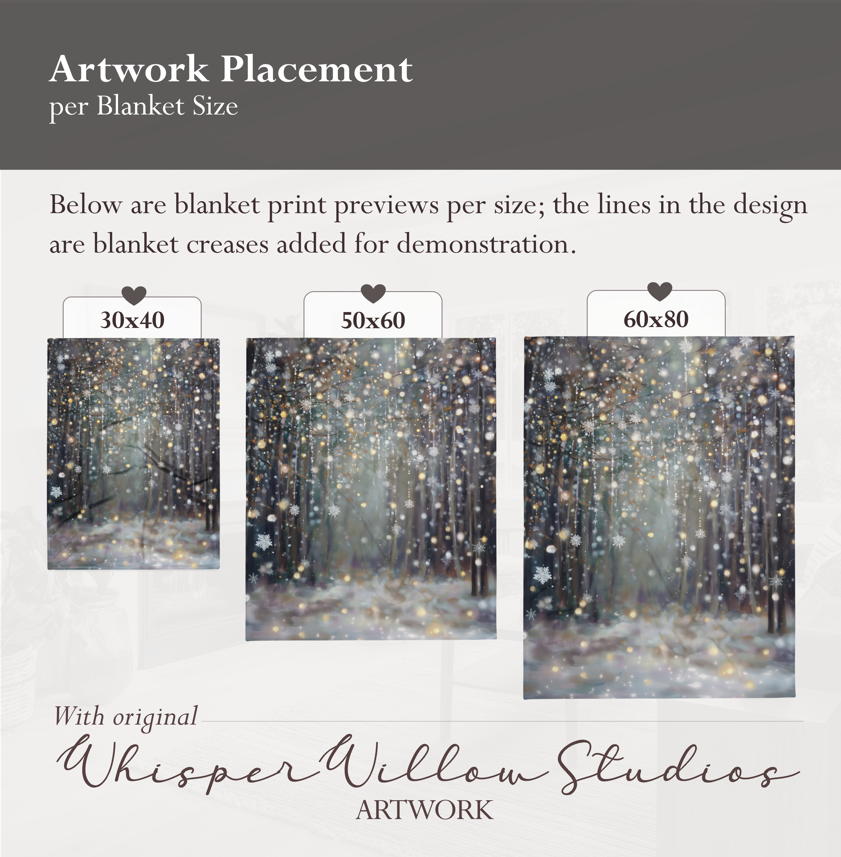 Winter Forest Snowflake Plush Throw Blanket | Glitter Look Woodland Holiday Cozy Shimmer Neutral Christmas Decor Gift