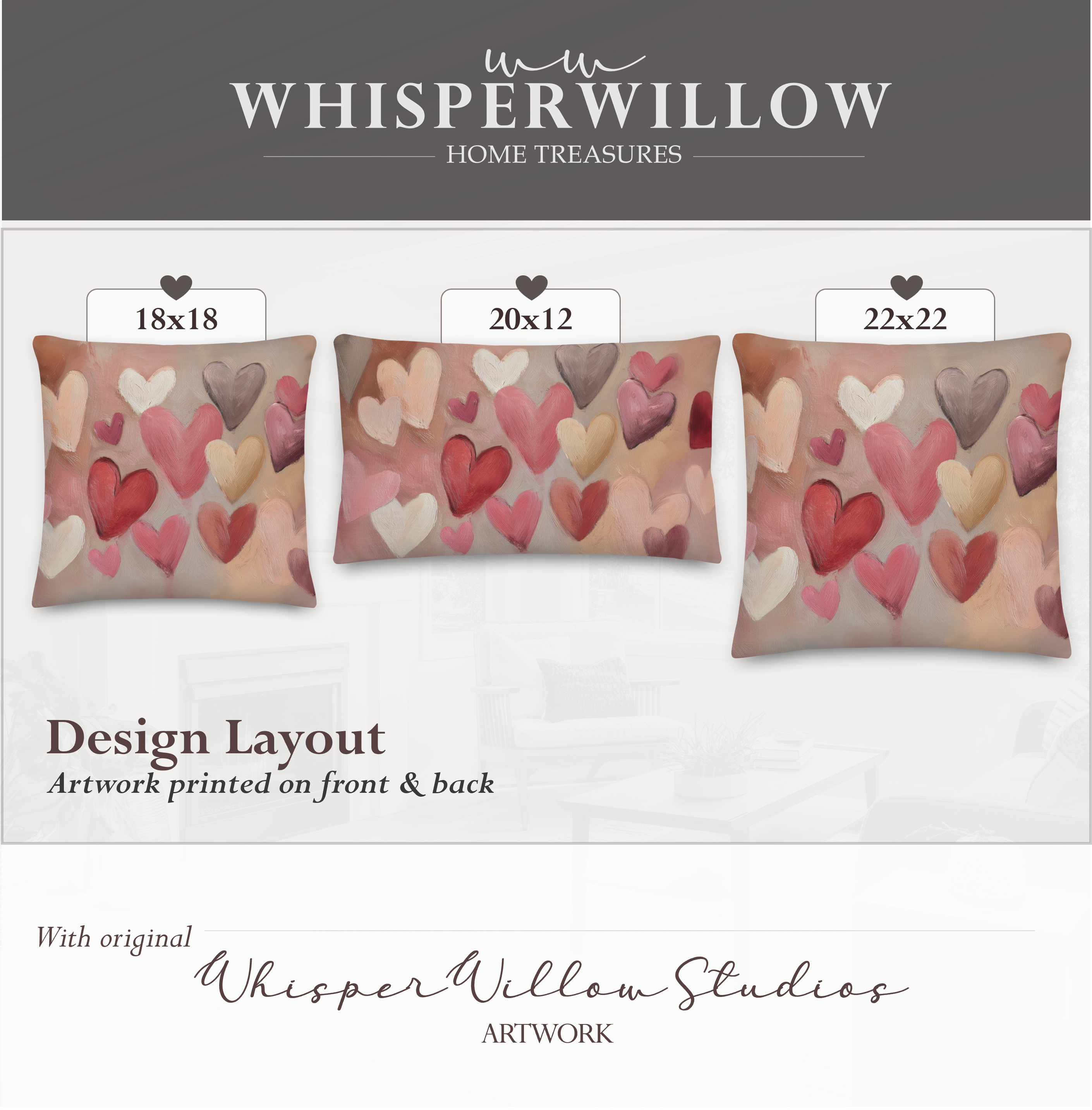 Coussin décoratif Cœur Rose | Amour Abstrait | Coussin Cadeau Décoration Saint-Valentin