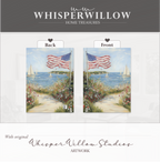 Coastal American Flag Hardcover Journal, Sailboat Wildflower Design, Independence Day Notebook, 8x5.75 Lined Pages Gift