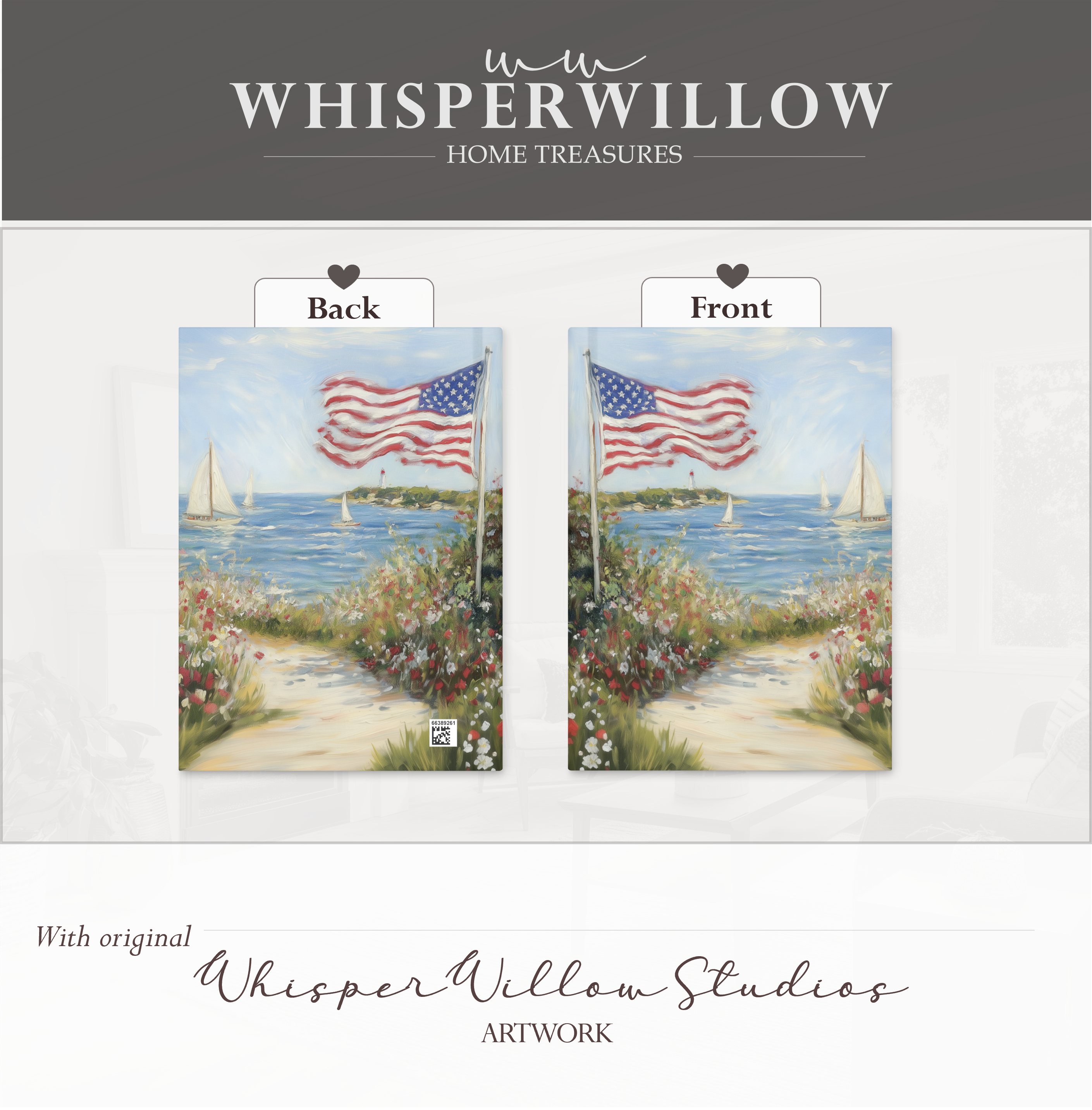 Coastal American Flag Hardcover Journal, Sailboat Wildflower Design, Independence Day Notebook, 8x5.75 Lined Pages Gift