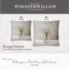 Dekokissen mit Schleierkraut-Motiv | Blumenstrauß in Vase | Kissen im minimalistischen Landhausstil (neutral)