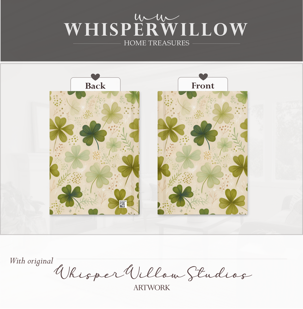 St Patrick Shamrock Hardcover Journal, Floral Clover Premium Notebook, Green Botanical Design, 8x5.75 Lined Pages Gift
