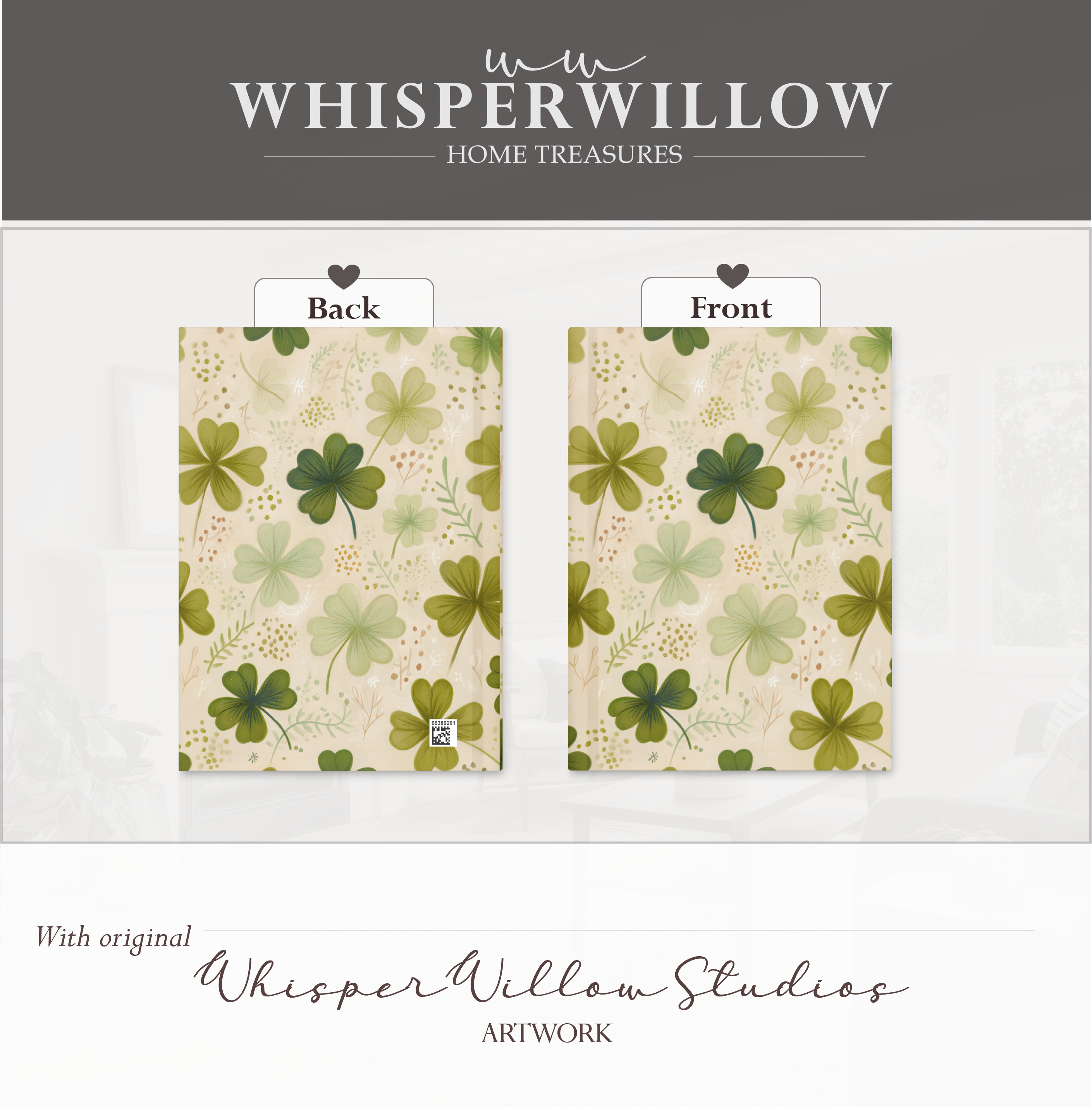St Patrick Shamrock Hardcover Journal, Floral Clover Premium Notebook, Green Botanical Design, 8x5.75 Lined Pages Gift
