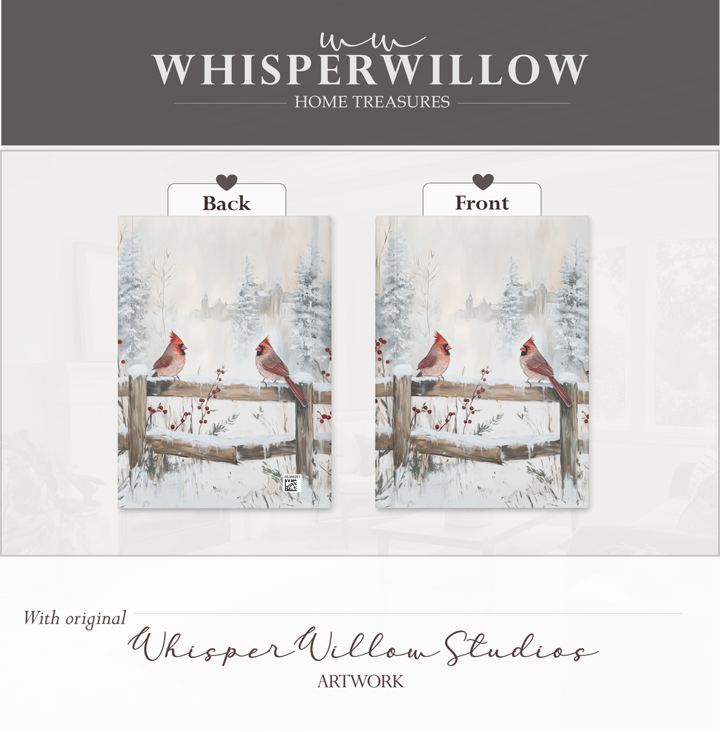 Winterkardinale Hardcover-Notizbuch – Verschneite Zaunmotive, Weihnachtsmotiv, Geschenkidee mit roten Vögeln