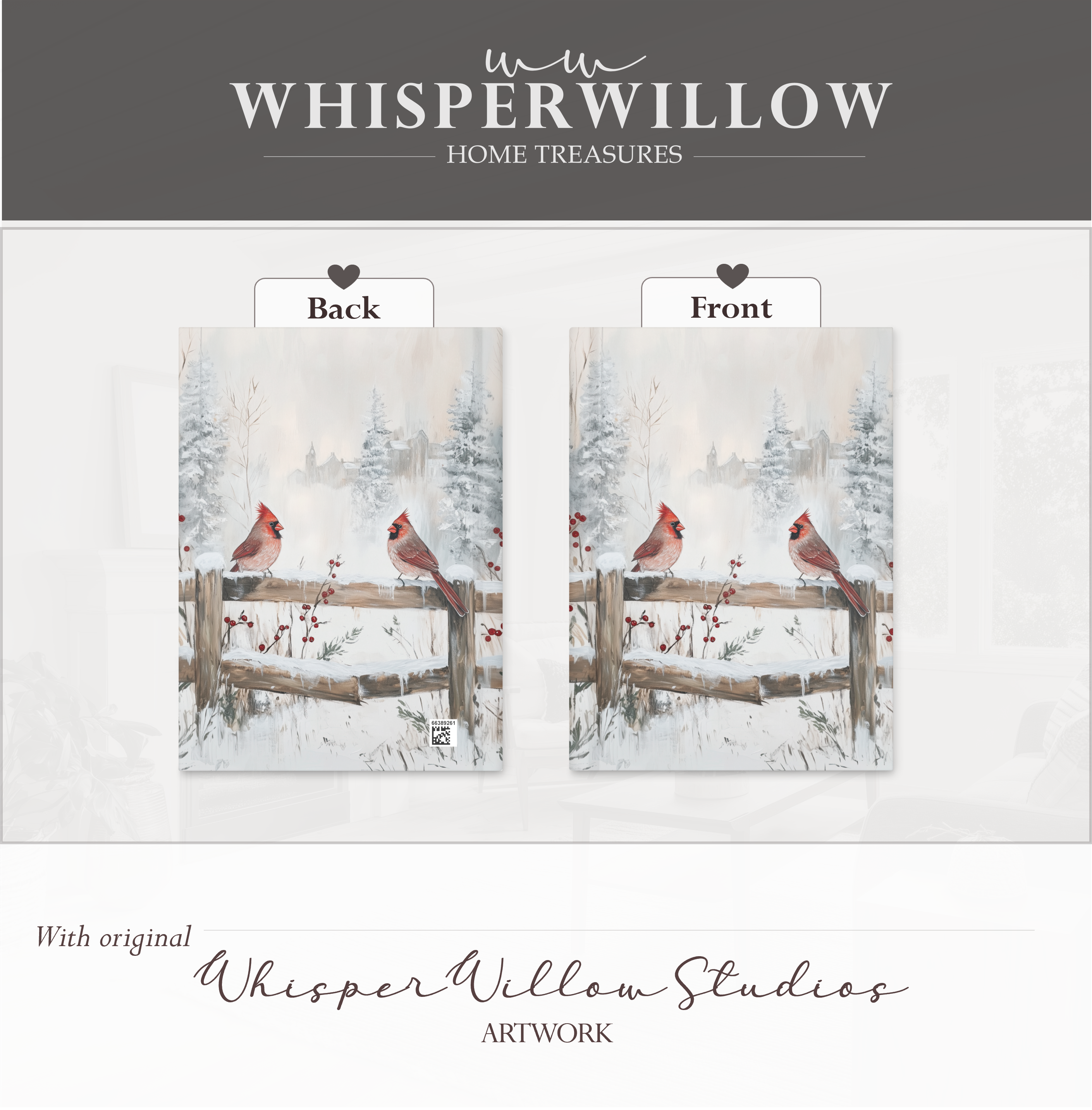 Winterkardinale Hardcover-Notizbuch – Verschneite Zaunmotive, Weihnachtsmotiv, Geschenkidee mit roten Vögeln