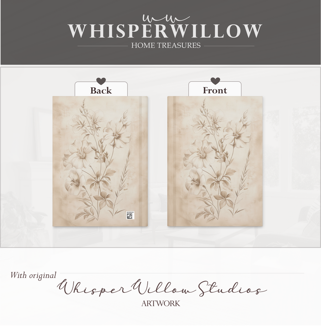 Vintage Wildblumen-Notizbuch mit Hardcover – Skizzenbuch mit floralem Muster, minimalistischem, neutralem Naturmotiv, botanisches Geschenk