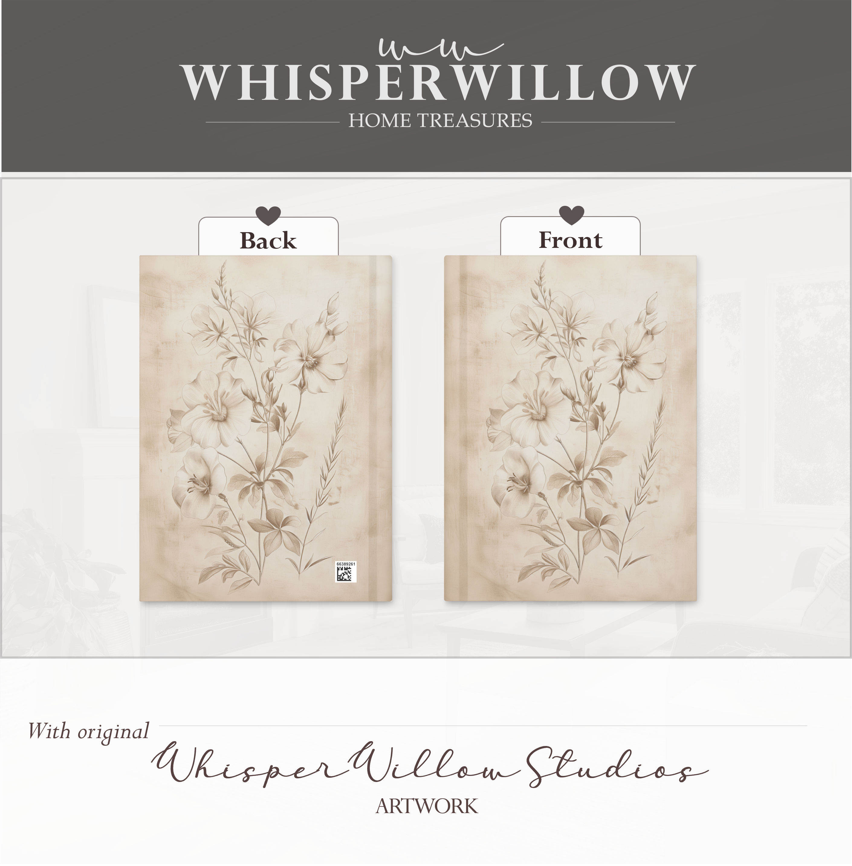 Vintage Wildblumen-Notizbuch mit Hardcover – Skizzenbuch mit floralem Muster, minimalistischem, neutralem Naturmotiv, botanisches Geschenk