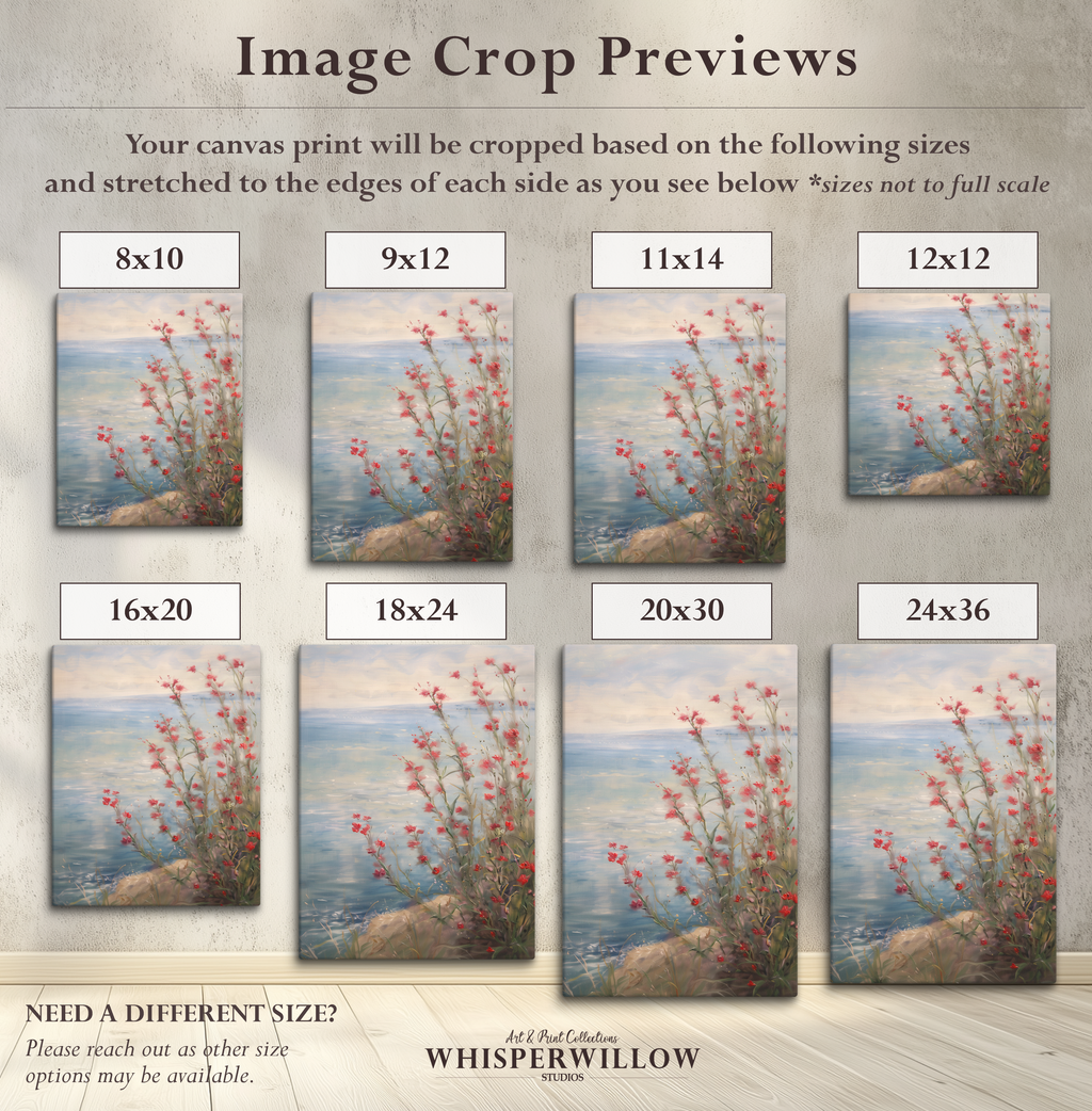 Leinwandbild mit roten Küstenwildblumen | Blumendesign zum Unabhängigkeitstag | Sommerdeko zum 4. Juli, Botanische Meeresmotive