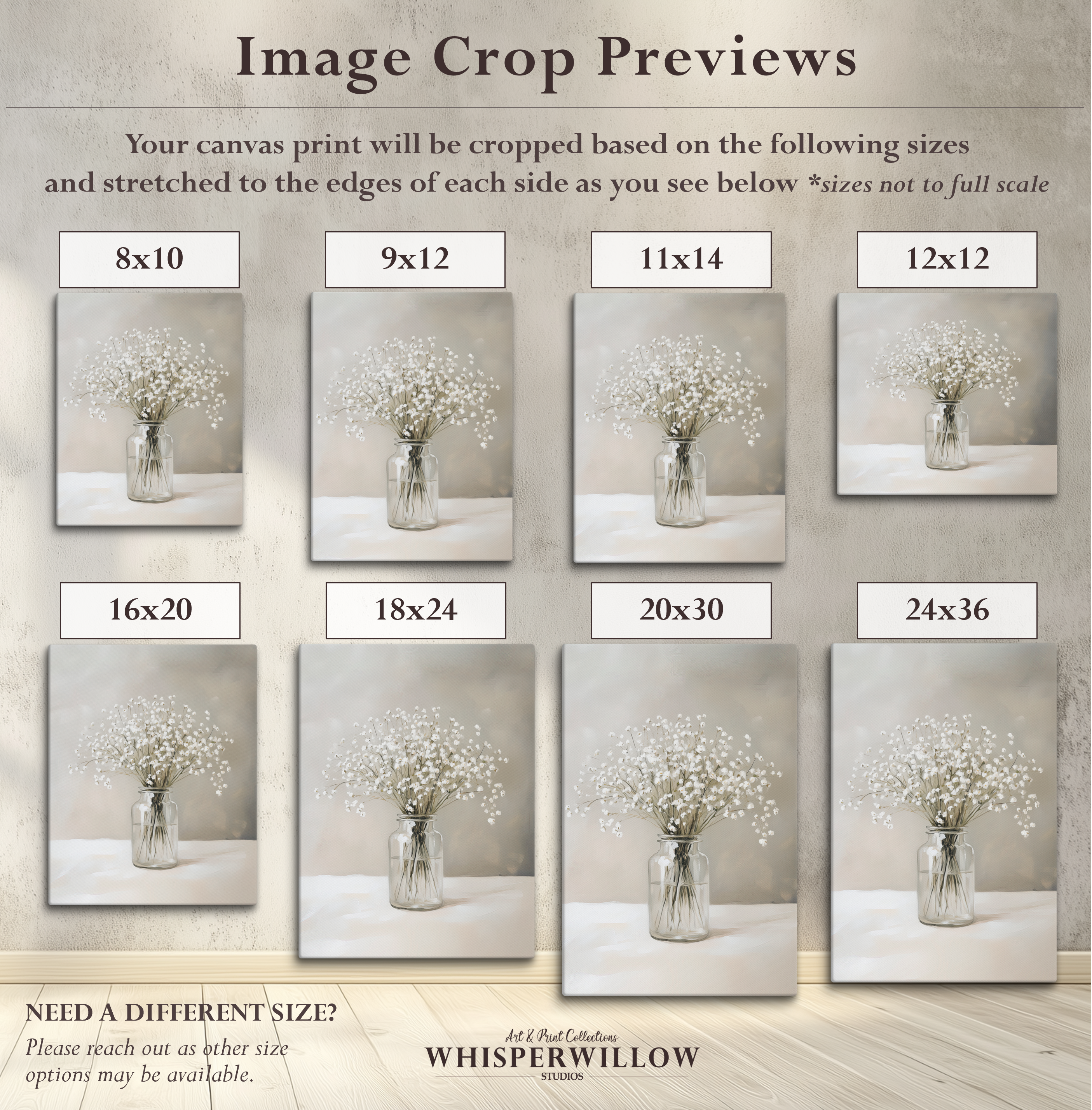 Leinwandbild mit Schleierkraut-Motiv | Neutraler Blumendruck | Beruhigende grau-weiße Dekoration