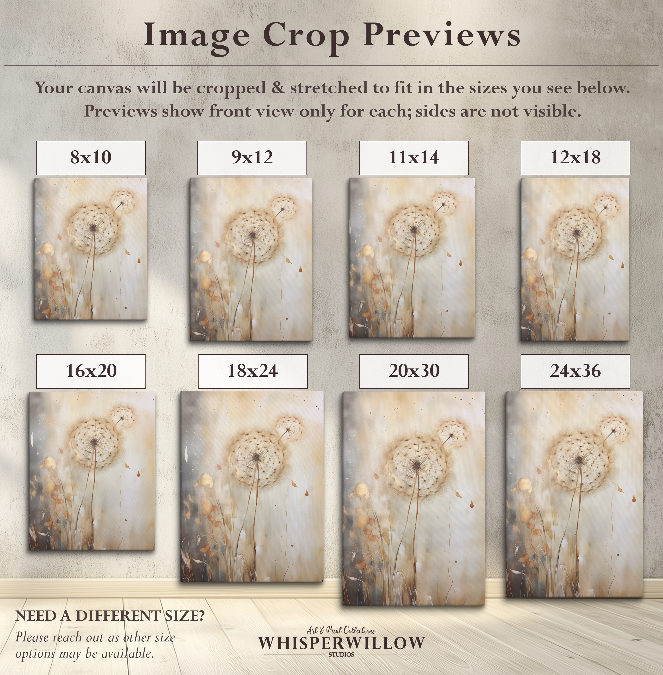 Wandbild „Stimmungsvolle Löwenzahnblüte“ auf Leinwand | Neutrales botanisches Design | Minimalistische Naturdekoration