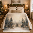 Snowy Pine Forest Throw Blanket - Winter Wonderland Lights holiday Gift by WhisperWillow Studios