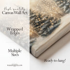 Weihnachtsbaum-Lichterkette als Leinwandbild – Bezaubernder verschneiter Winterwald, magischer Wald