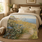 Coastal Wildflower Path Throw Blanket - Ocean Meadow Landscape Gift by WhisperWillow Studios