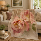 Blush Rose Floral Throw Blanket - Soft Plush Vintage Pastel Gift by WhisperWillow Studios