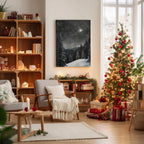 Winterliches Leinwandbild | Sternennacht, verschneiter Wald, Polarstern | Weihnachtsgeschenk