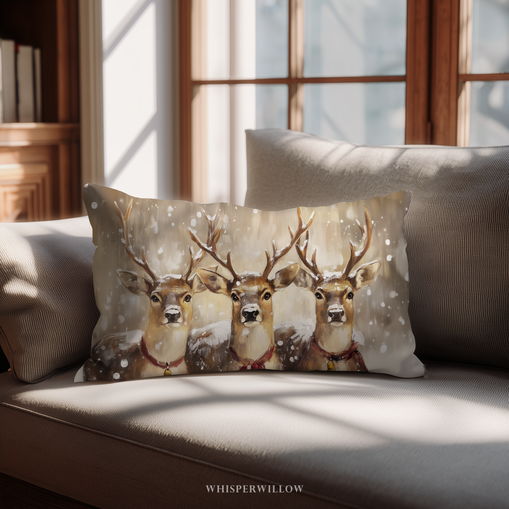 Weihnachtskissen mit Rentiermotiv – Rustikales Rentierkissen für die Winterhütte