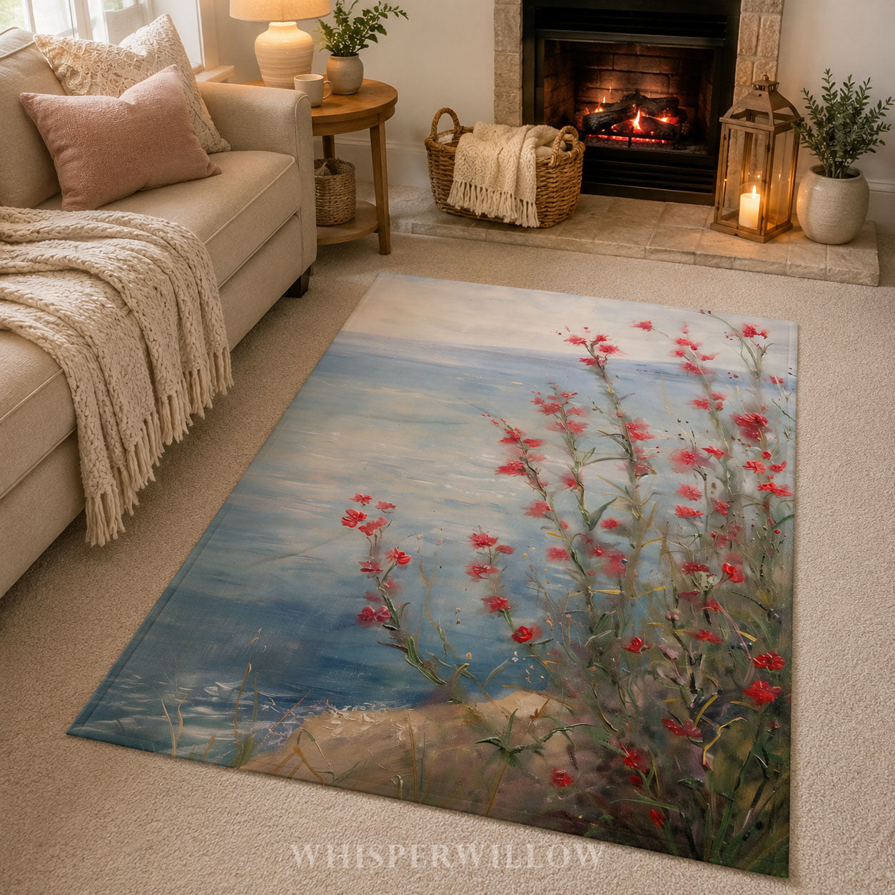 Coastal Wildflower Throw Blanket - Red Floral Seaside Ocean Gift