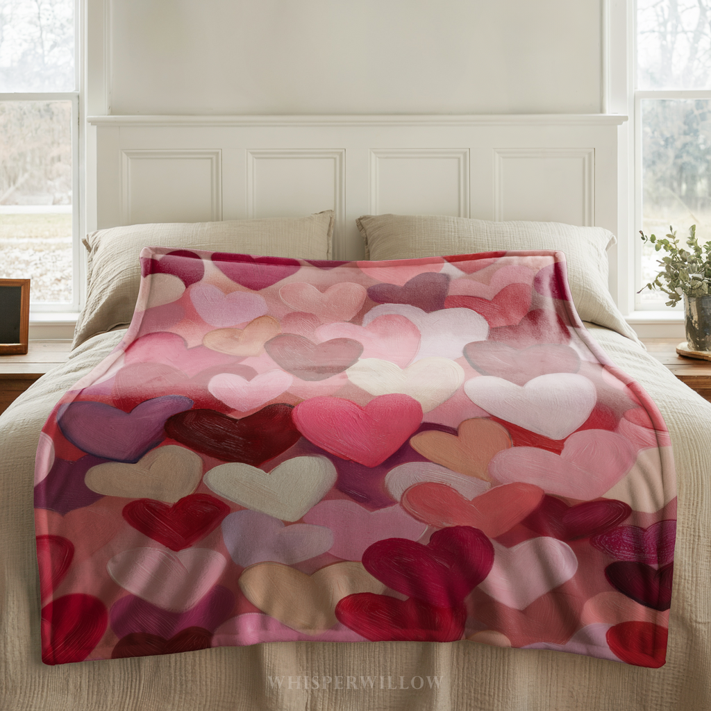 Kuschelige Herz-Wohndecke – Romantisches rosa-rotes Liebesmuster, Gemütliches Geschenk zum Valentinstag