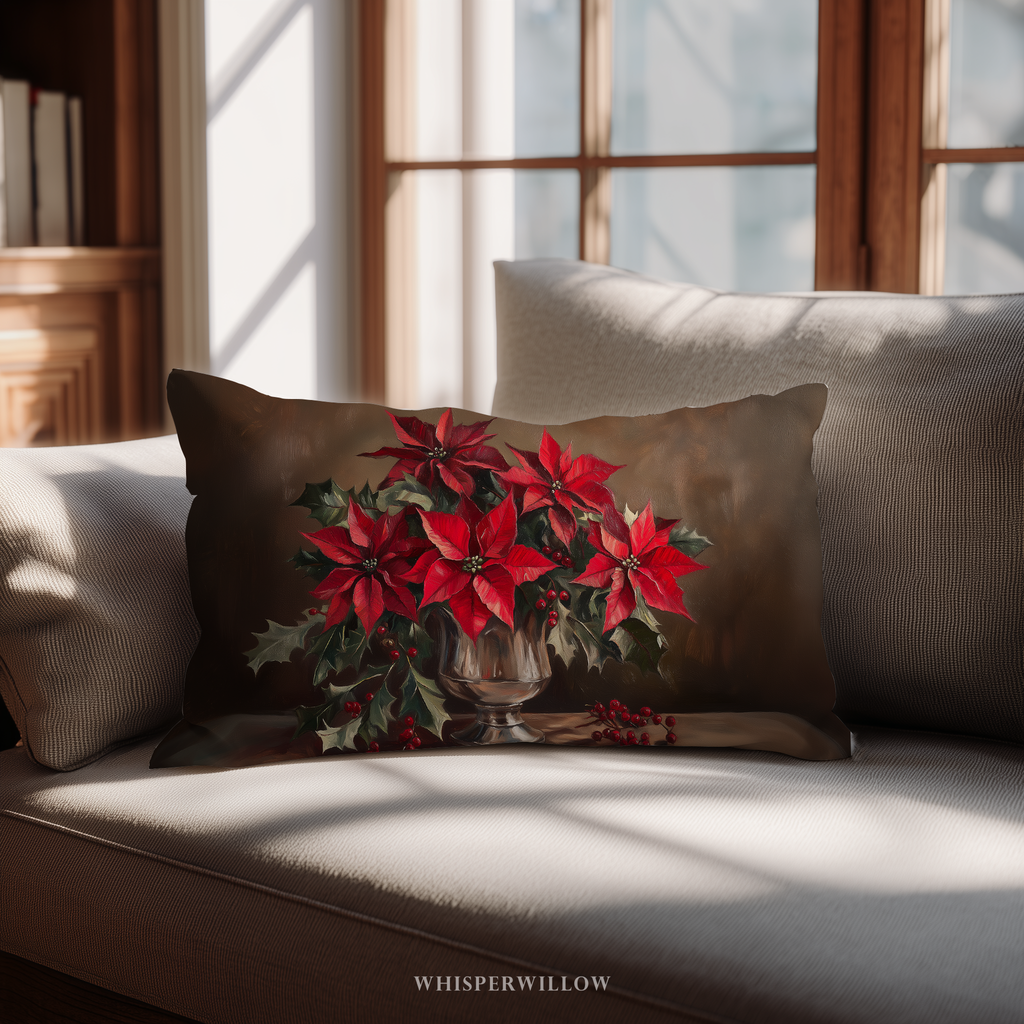 Weihnachtsstern-Dekokissen – Rotes Festtagskissen