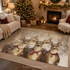 Snowy Reindeer Trio Plush Throw Blanket | Festive Woodland Christmas Lodge Cozy Holiday Decor Gift | Rustic Winter Animal Bells