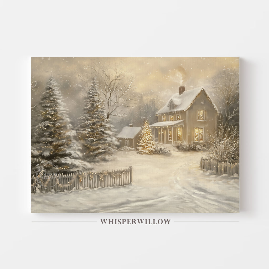 Enchanting Winter Cottage Wonderland Christmas Holiday Canvas Wall Art Home Decor Gift