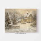 Enchanting Winter Cottage Wonderland Christmas Holiday Canvas Wall Art Home Decor Gift