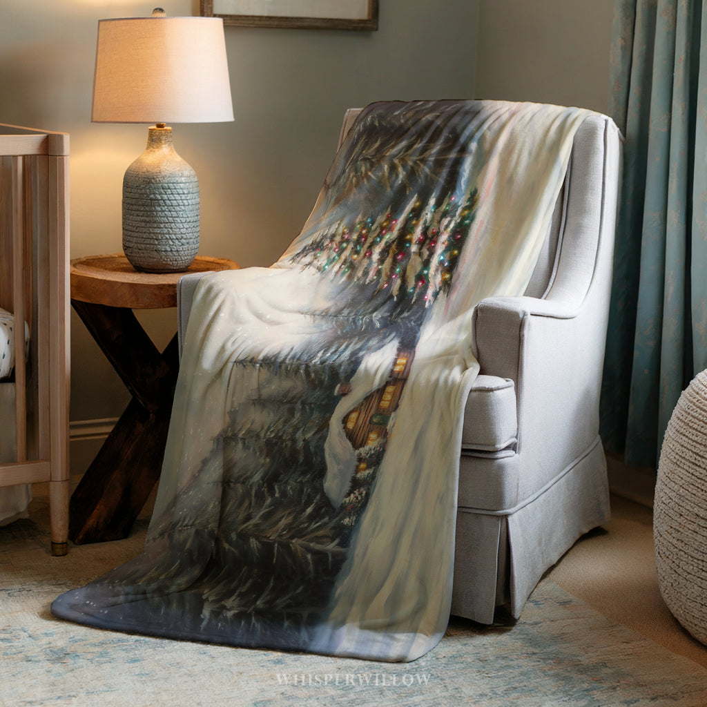 Christmas Tree Cabin Throw Blanket - Snowy Pine Forest Gift