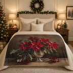 Christmas Poinsettia Plush Throw Blanket - Red Floral Holly Gift