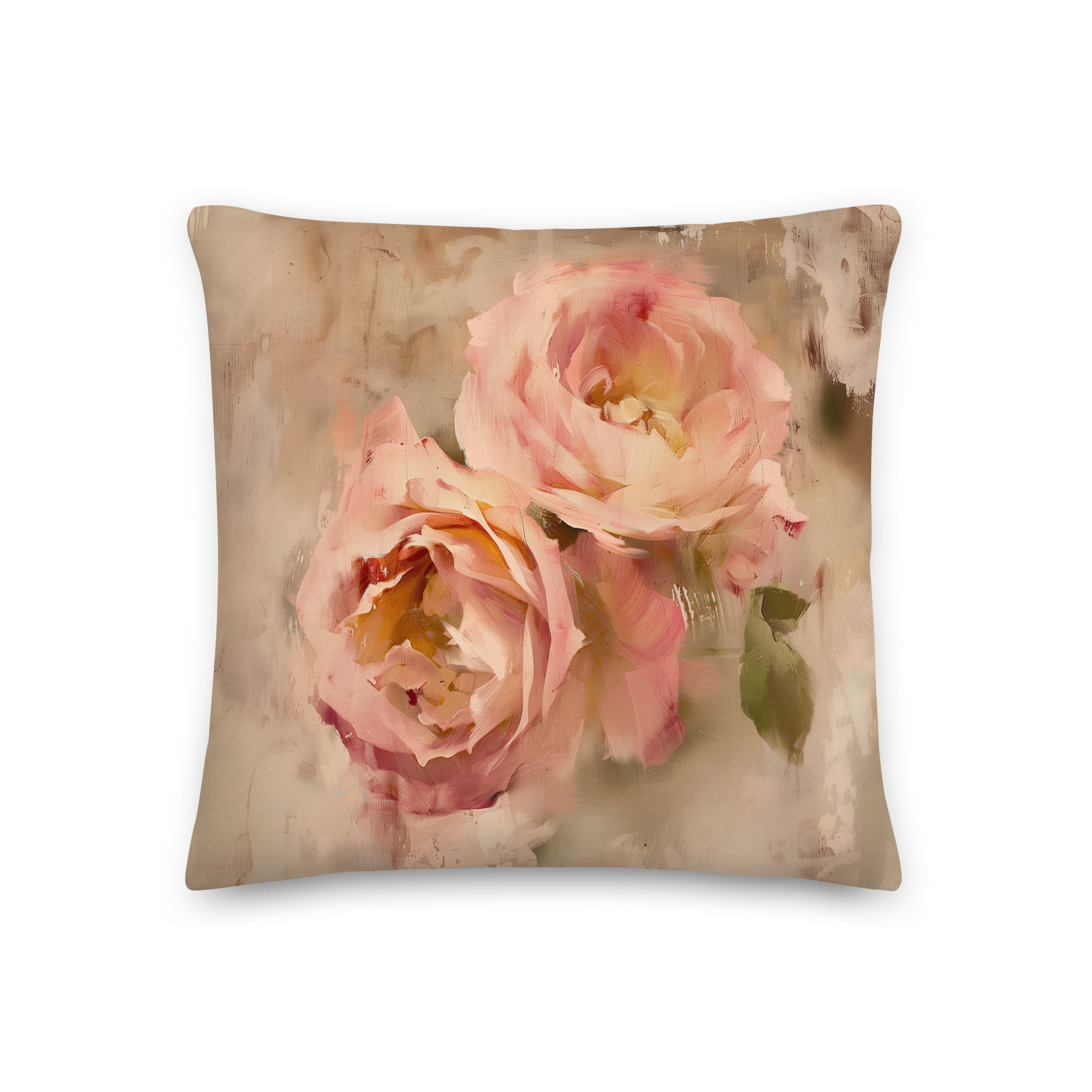 Dekokissen | Rosafarbenes Blumenmuster im Landhausstil | Romantisches Wohnaccessoire, weiches, neutrales Kissen, Geschenkidee