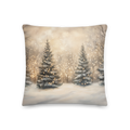 Christmas Winter Forest Throw Pillow | Snow-Covered Trees with Golden Lights | Holiday Decor Gift Cushion