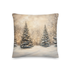 Christmas Winter Forest Throw Pillow | Snow-Covered Trees with Golden Lights | Holiday Decor Gift Cushion