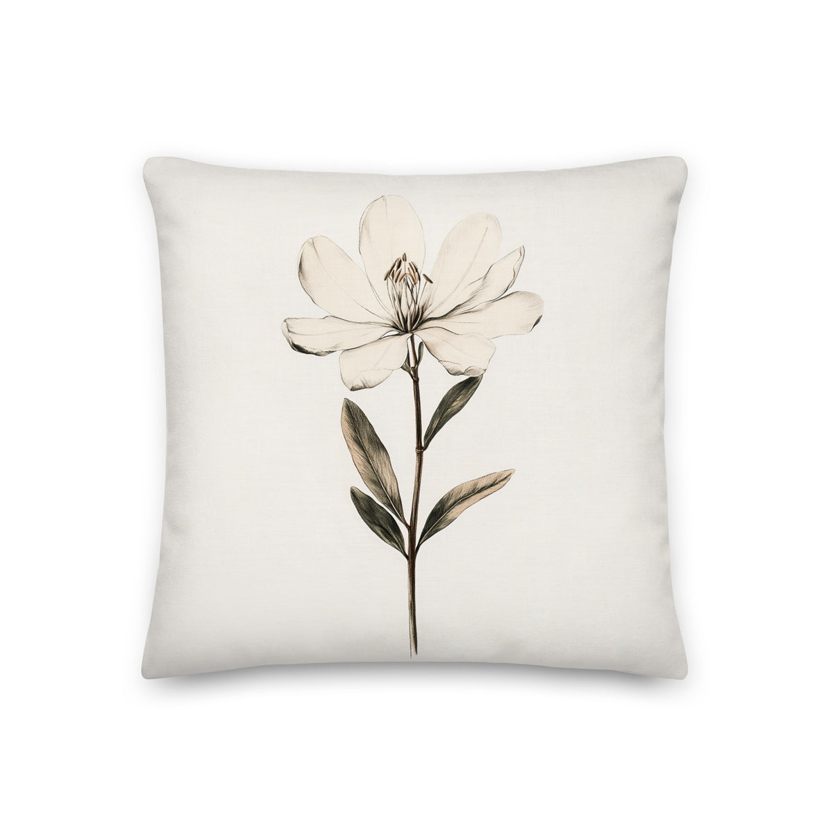 Dekokissen mit weißem Blumenmuster | Minimalistisches, neutrales Blumenmuster