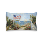 Patriotic American Flag Throw Pillow, Seaside Sailboat Wildflower Design, Independence Day Cushion, 4th of July Home Decor Gift