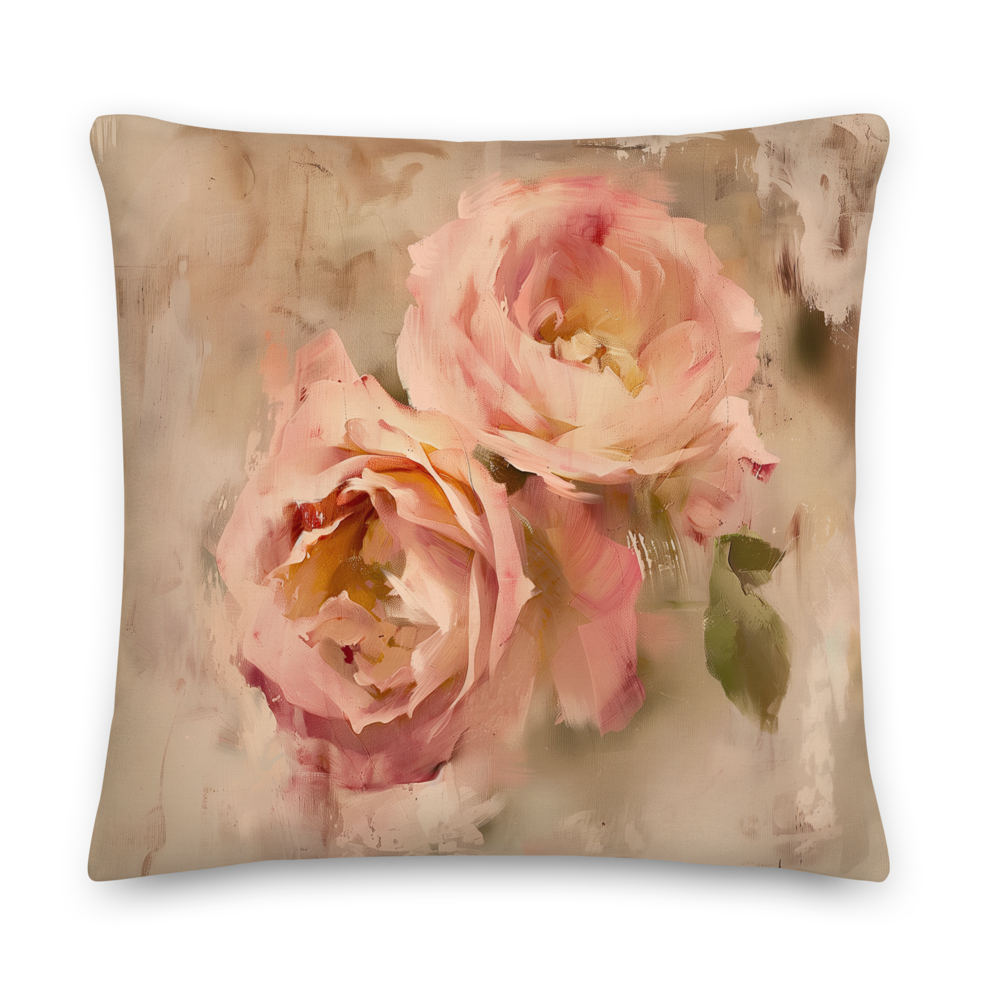 Dekokissen | Rosafarbenes Blumenmuster im Landhausstil | Romantisches Wohnaccessoire, weiches, neutrales Kissen, Geschenkidee