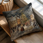 Coussin décoratif vintage village de Noël | Décoration hivernale chaleureuse | Coussin cadeau de saison